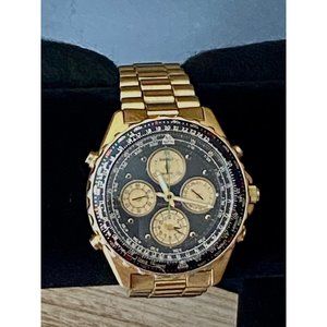 Seiko | Accessories | Vintage Seiko Flightmaster Gold Black Chronograph  Watch 7t346a9 New Battery | Poshmark